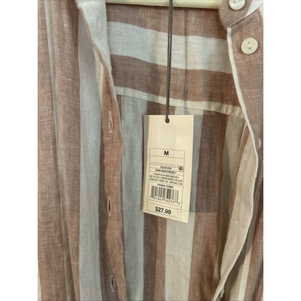 A New Day Women’s Brown Crew Stripped Dress Shirt NWT Medium - Picture 3 of 4